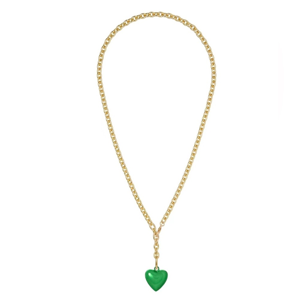 Roxanne Assoulin The Mini Puffy Heart Necklace Gold chain  green pendant